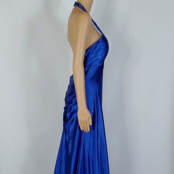 (7) NWT Faviana Royal Blue Halter Top Formal Gown - Picture 2 of 5